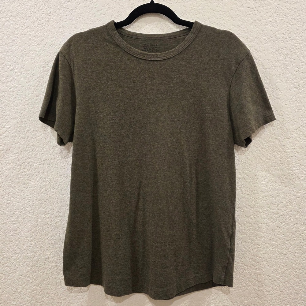 Buck Mason Mens Olive Green Slub Cotton Curved Hem Crew Neck T-Shirt Size S